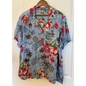 Sunset Cove Womens Shirt Size 2X Hawaiian Button Up Floral Rayon Vacation Cruise